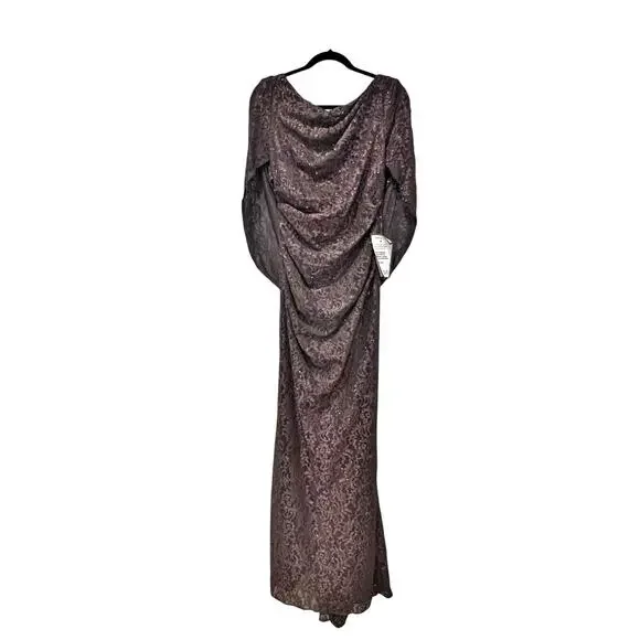 Betsy & Adam Women's Embellished Glitter-Lace Capelet Gown Brown Size 4 NWT